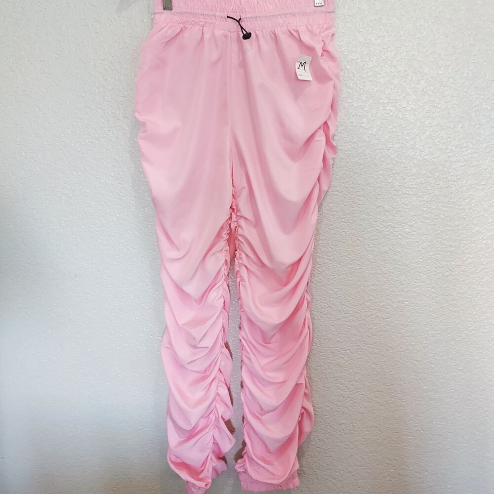 NEW Hot & Delicious Bubble Gum Pink Nylon Pull-On Jogger Pants Size M - Picture 2 of 13